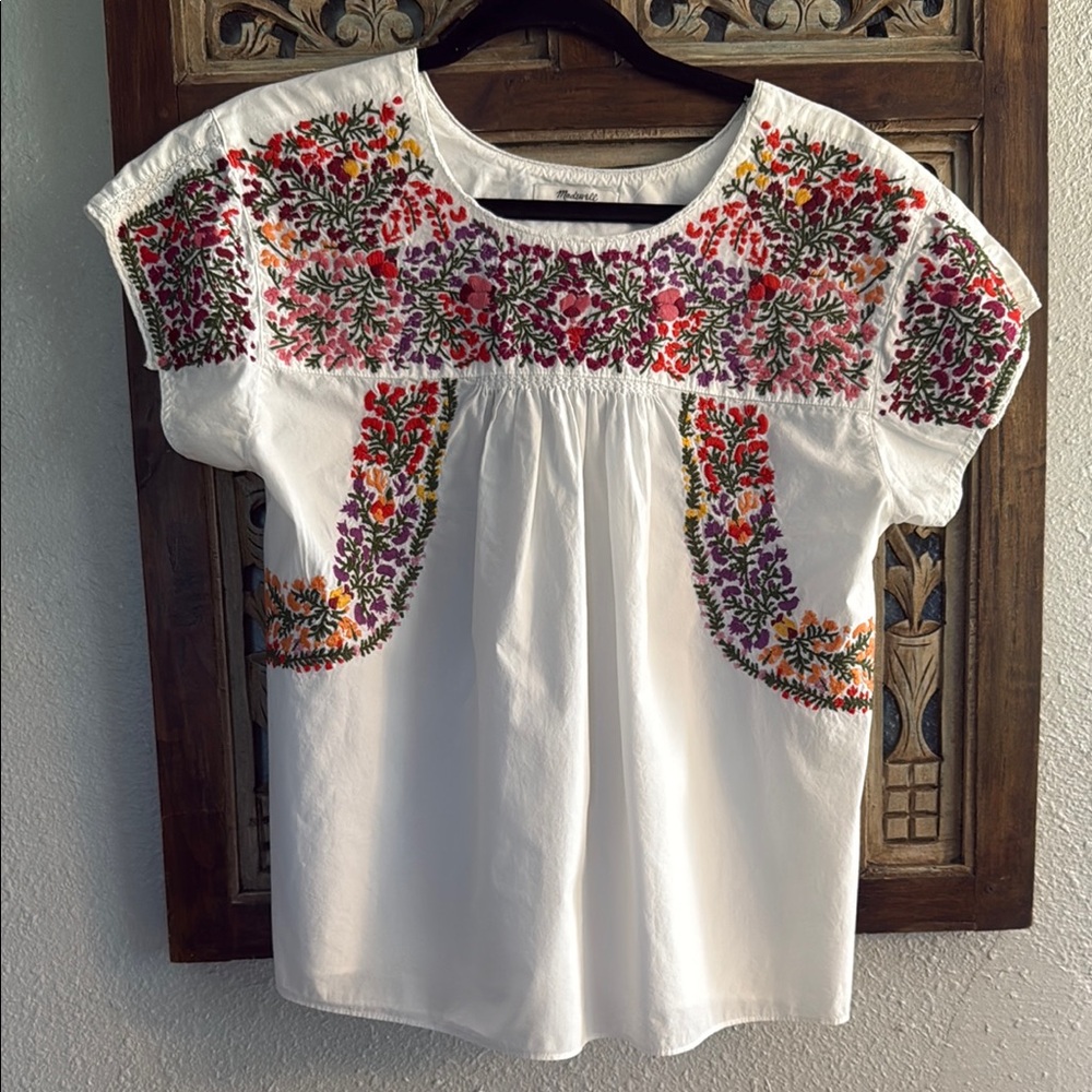 Madewell Embroidery Peasant Blouse - Boho Floral Size M